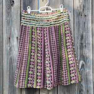 FREE PEOPLE SILK BOHO MULTICOLOR PATTERN SEQUIN KNEE SKIRT 0